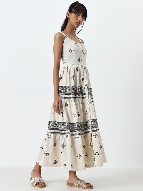 bombay paisley by westside off-white printed tiered cotton blend dress