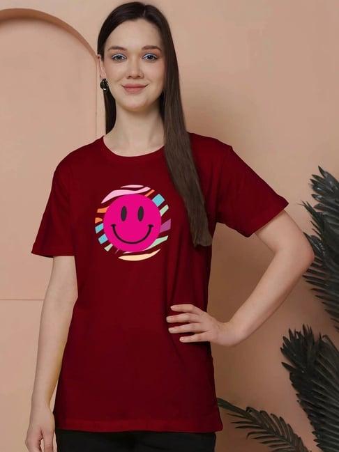 friskers maroon cotton graphic print t-shirt