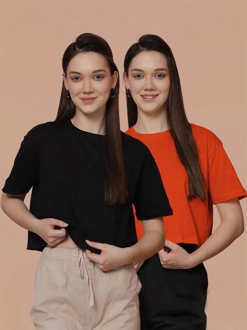 friskers black & orange cotton cropped t-shirt - pack of 2