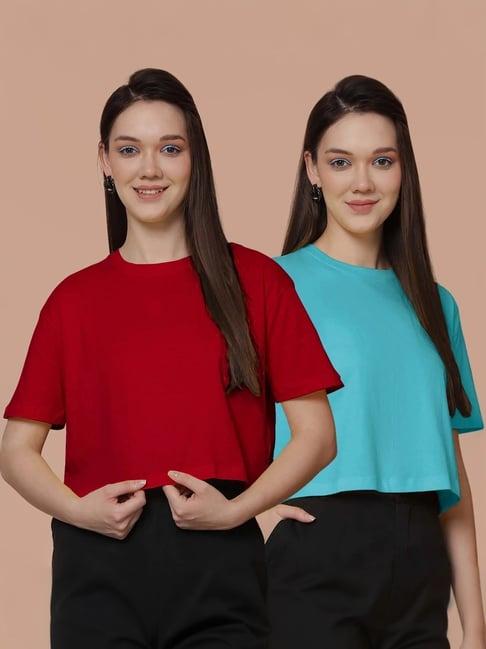 friskers red & turquoise cotton cropped t-shirt - pack of 2