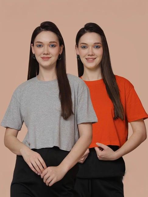 friskers grey & orange cotton cropped t-shirt - pack of 2