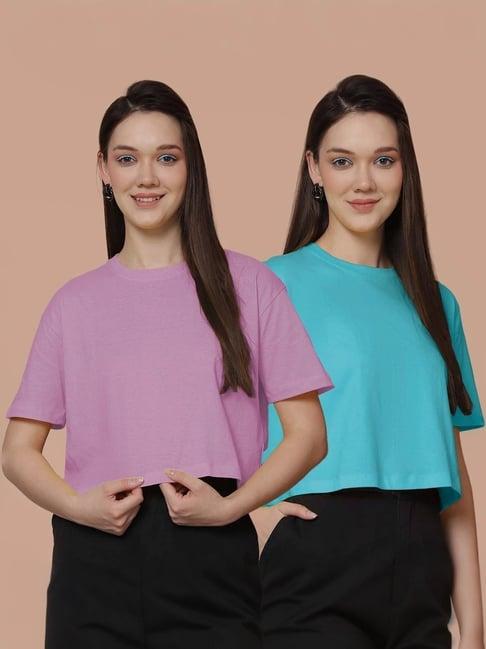 friskers purple & turquoise cotton cropped t-shirt - pack of 2