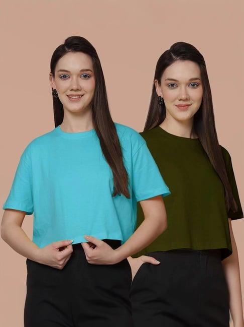 friskers turquoise & green cotton cropped t-shirt - pack of 2