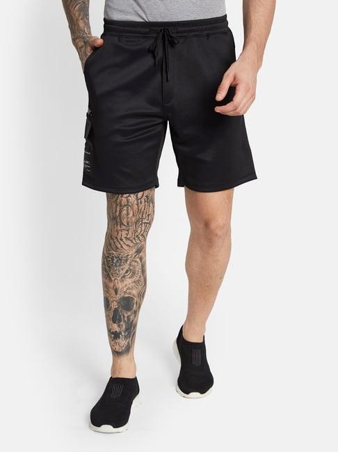 octave black cotton regular fit sports shorts