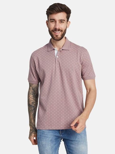 octave purple cotton regular fit printed polo t-shirt