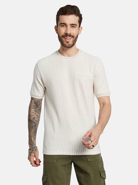 octave white cotton regular fit texture t-shirt