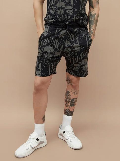 fame forever by lifestyle black cotton regular fit printed shorts