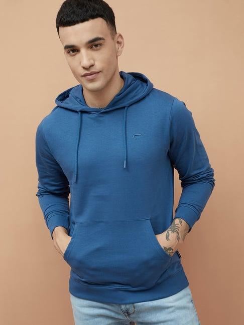 fame forever by lifestyle blue cotton regular fit hooded sweatshirt