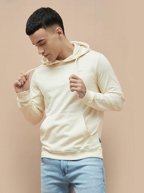 fame forever by lifestyle beige cotton regular fit hooded sweatshirt