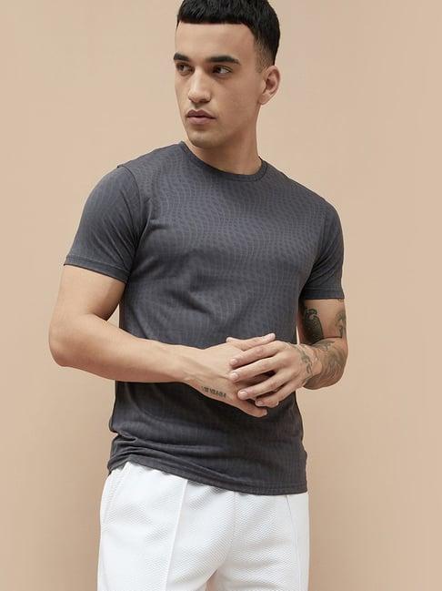 fame forever by lifestyle grey regular fit texture t-shirt