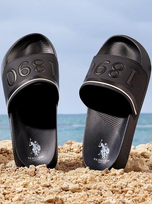 u.s. polo assn. men's black slides