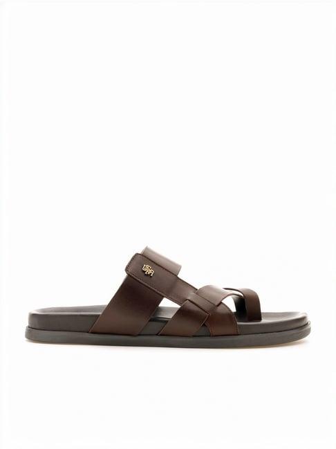 u.s. polo assn. men's brown cross strap sandals