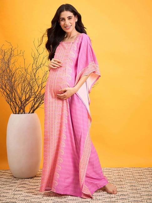 the kaftan company pink cotton printed maternity dress