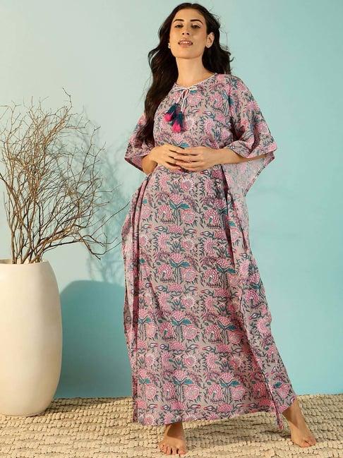 the kaftan company pink cotton printed kaftan