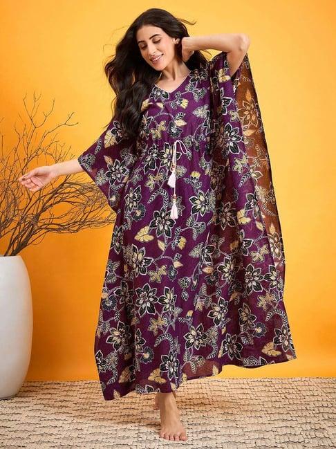 the kaftan company purple cotton printed kaftan