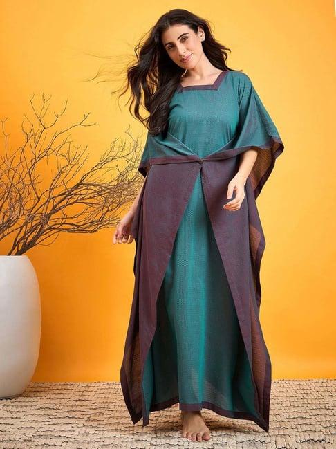 the kaftan company blue cotton plain kaftan