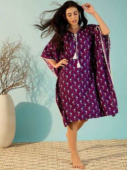 the kaftan company purple cotton printed kaftan