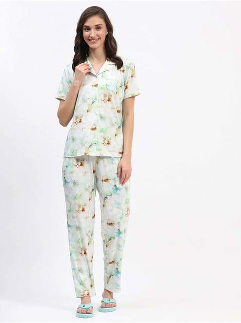 madame m secret green printed shirt pyjamas set