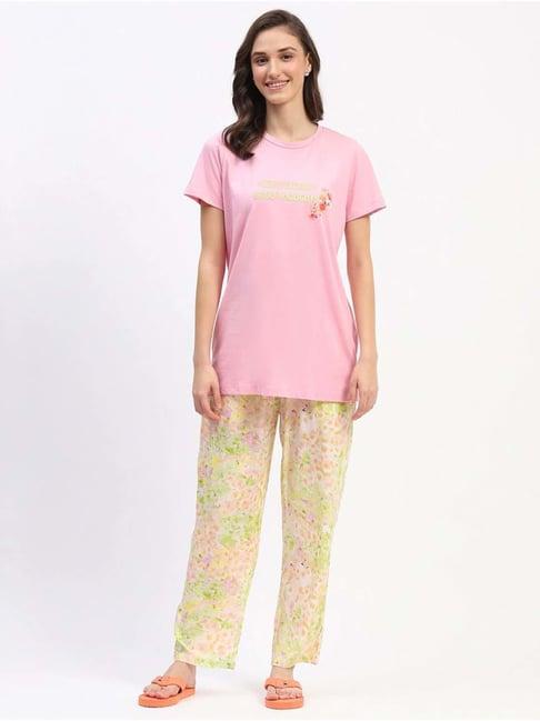 madame m secret pink printed t-shirt pyjamas set