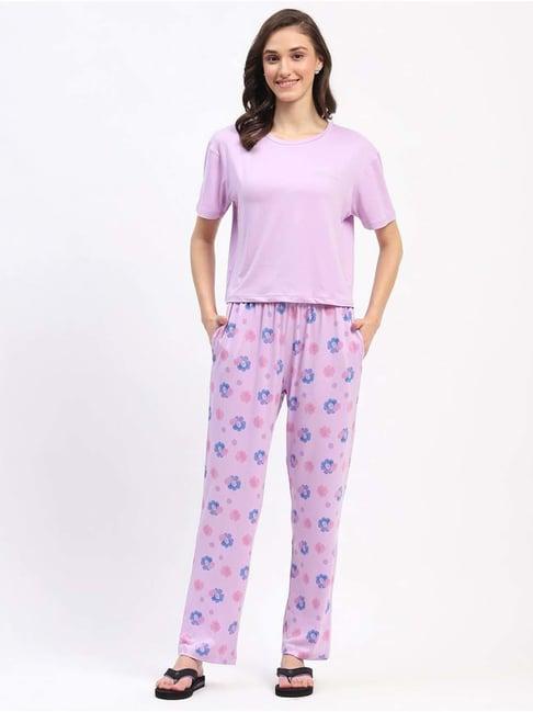 madame m secret purple printed t-shirt pyjamas set