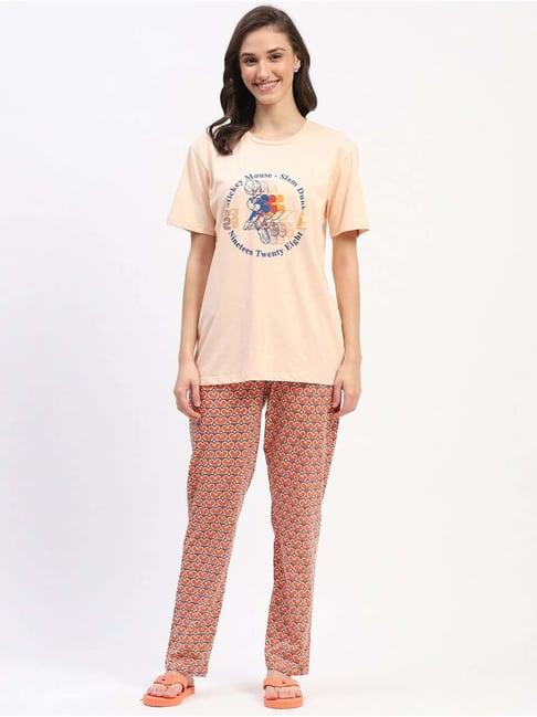 madame m secret peach cotton printed t-shirt pyjamas set