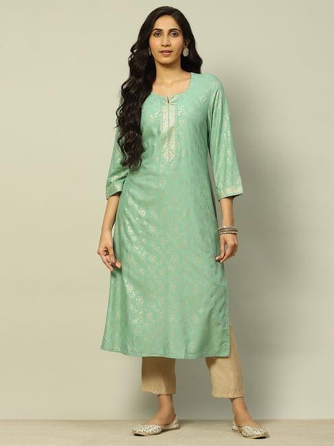 rangriti sage green floral straight kurta