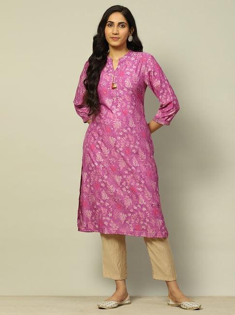 rangriti purple printed straight kurta