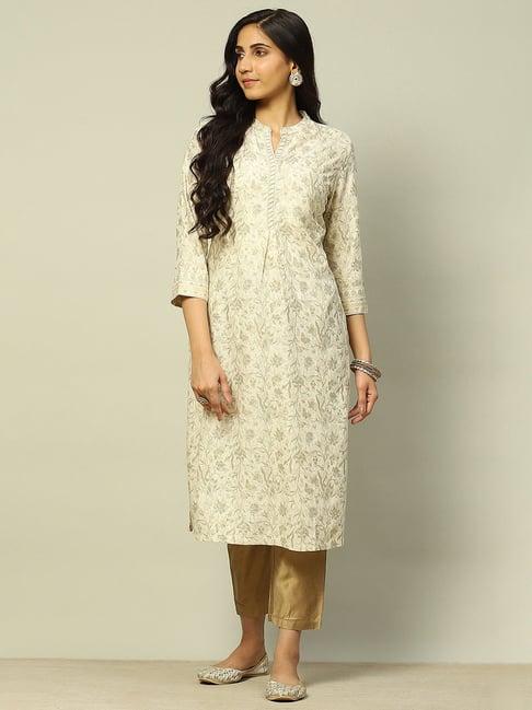 rangriti off white printed straight kurta