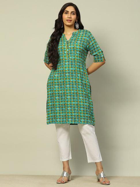 rangriti blue printed straight kurta