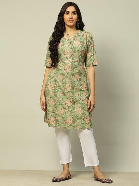 rangriti sage green printed straight kurta