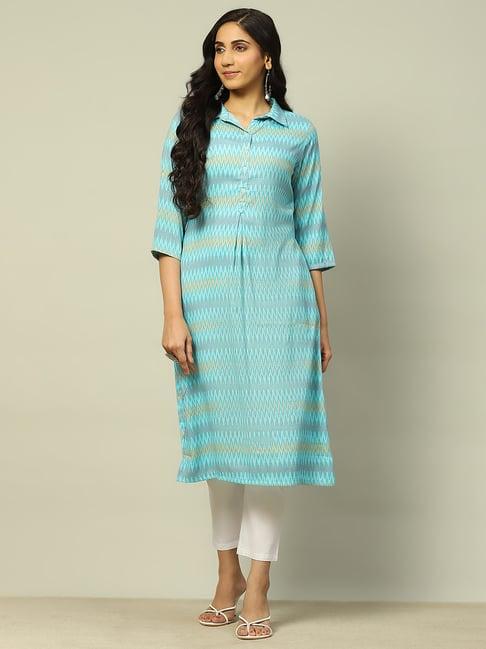 rangriti light blue printed a line kurta