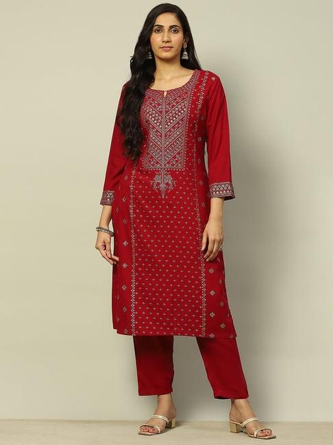 rangriti fuchsia printed kurta pant set