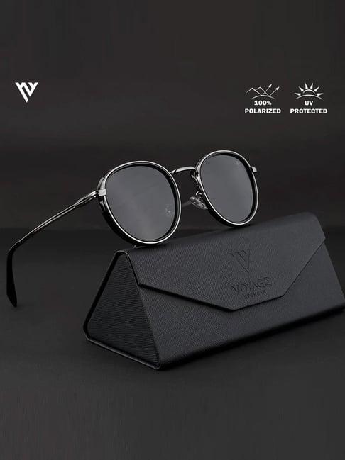 voyage black round polarised and uv protected lens unisex sunglasses