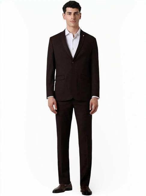 van heusen brown slim fit texture two piece suit