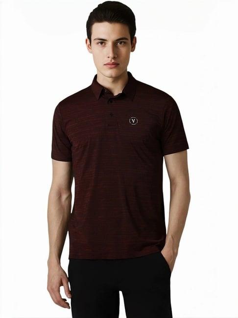 van heusen maroon regular fit printed polo t-shirt