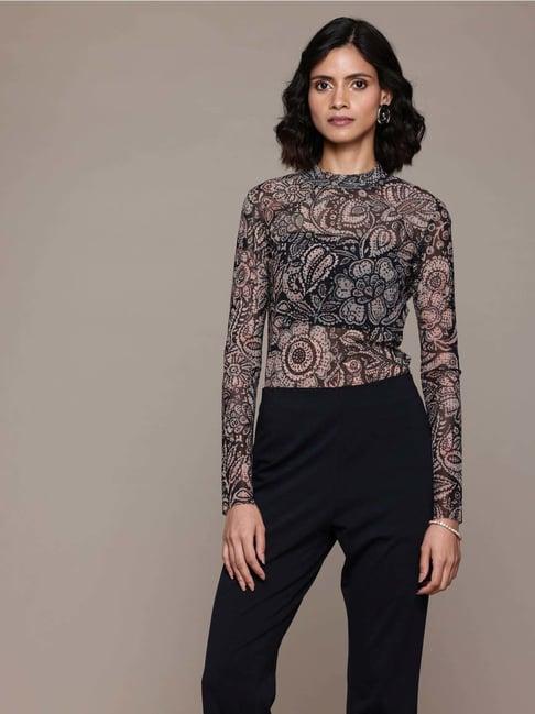 label ritu kumar black printed bodysuit