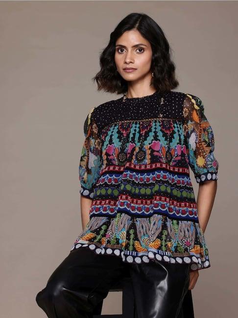 label ritu kumar multicolored printed top with camisole