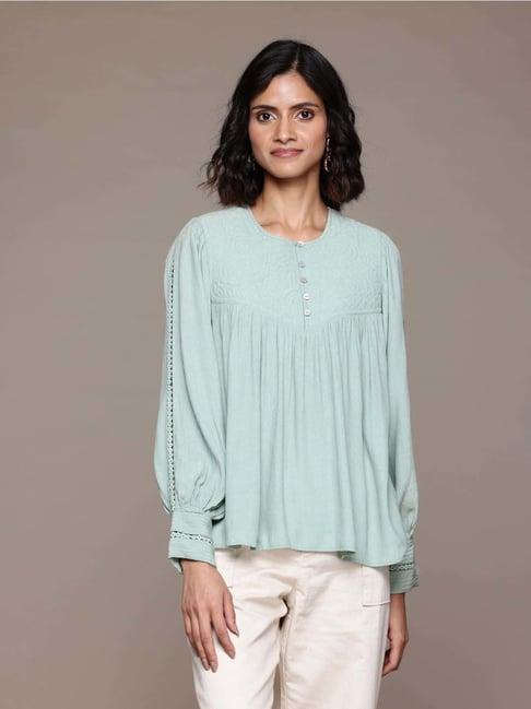 label ritu kumar green embroidered top