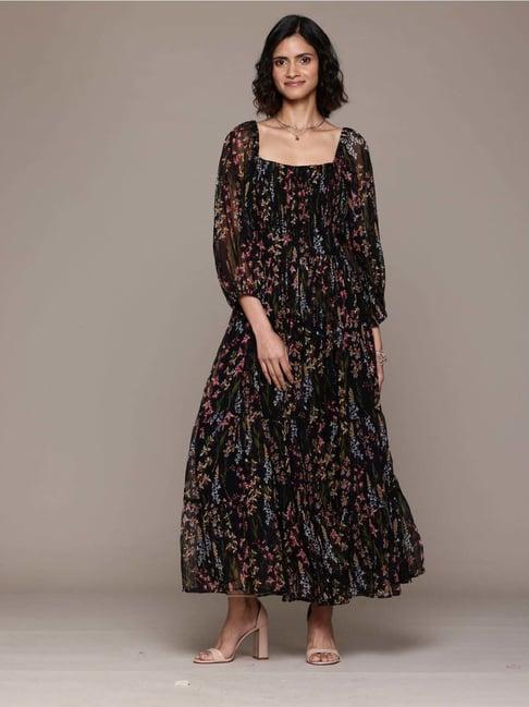 label ritu kumar black printed maxi dress