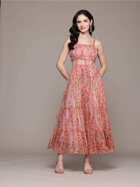 label ritu kumar pink printed maxi dress