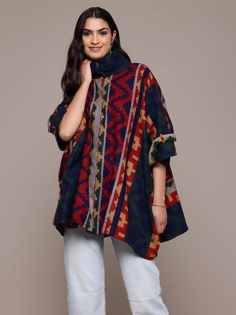 aarke ritu kumar blue multi poly blend abstract shrug