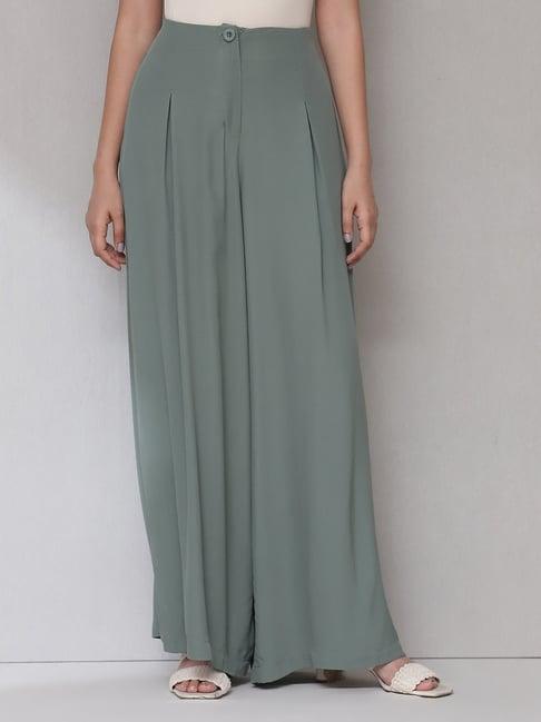 aarke ritu kumar green mid rise crepe solid pant