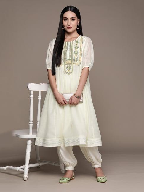 aarke ritu kumar lemon yellow embroidered kurta with pant set