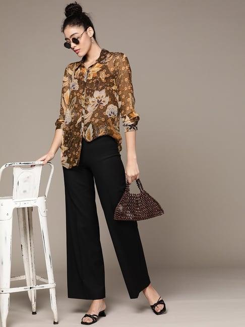 label ritu kumar brown floral shirt with inner