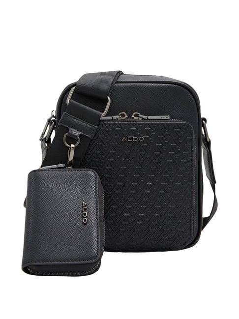 aldo black textured medium cross body bag