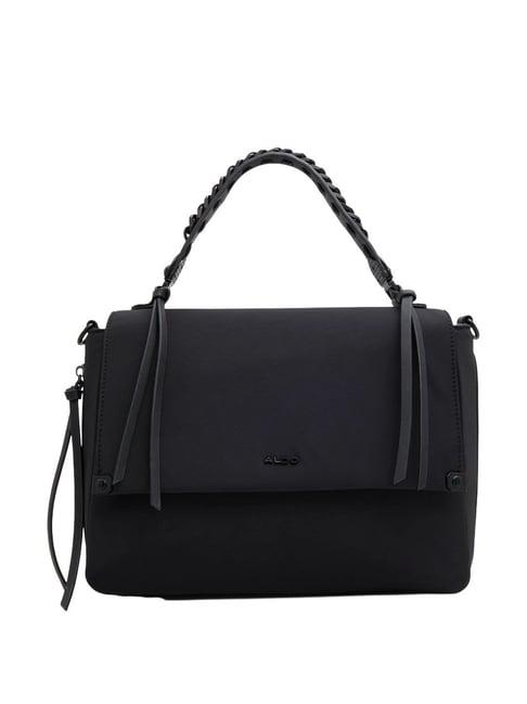 aldo black solid large satchel handbag