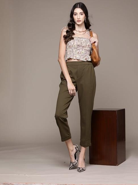 label ritu kumar olive solid straight pant