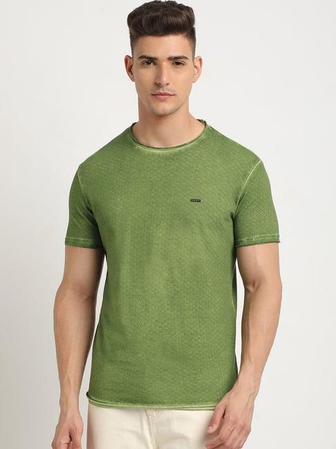 the bear house green cotton slim fit texture t-shirt