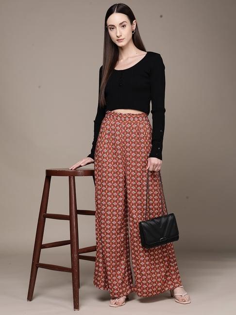 label ritu kumar peach rayon geometric print pant