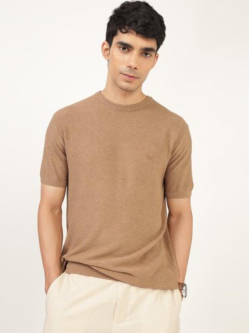 andamen khaki regular fit solid crew neck t-shirt